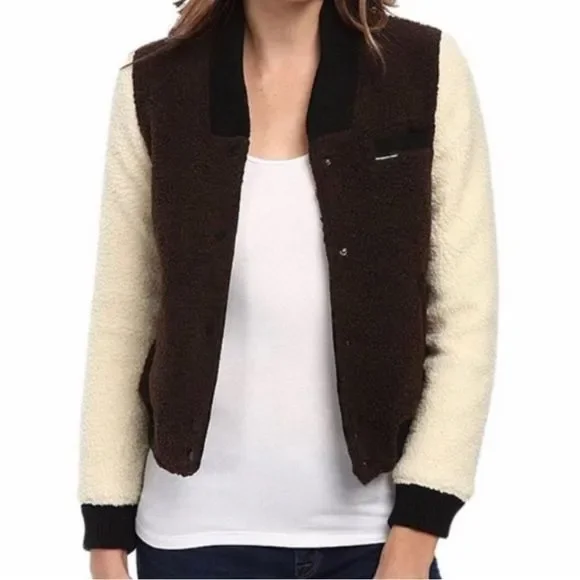 NWT Member’s Only Women’s Sherpa Baseball Jacket Chocolate Ivory Various Sizes - Picture 1 of 10